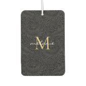 Elegantes Black Floral Gold Script Monogram Autolufterfrischer (Vorderseite)