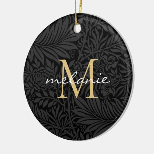 Elegantes Black Floral Gold Script Monogram Keramik Ornament (Links)