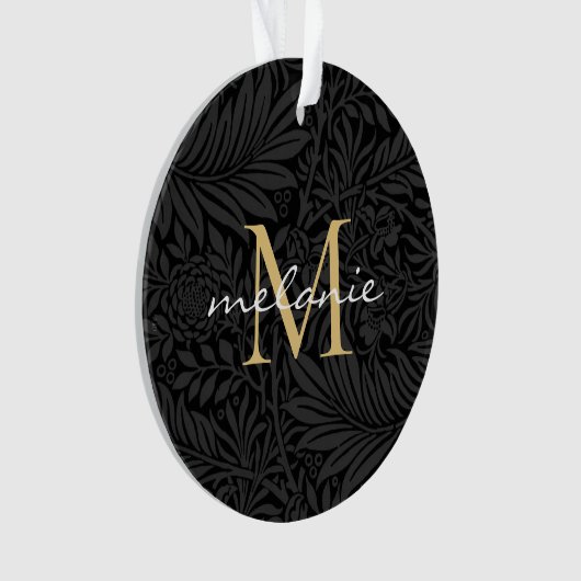 Elegantes Black Floral Gold Script Monogram Ornament (Vorderseite)