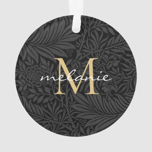 Elegantes Black Floral Gold Script Monogram Ornament (Rückseite)