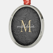 Elegantes Black Floral Gold Script Monogram Ornament Aus Metall (Links)