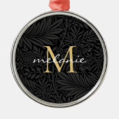 Elegantes Black Floral Gold Script Monogram Ornament Aus Metall (Vorne)