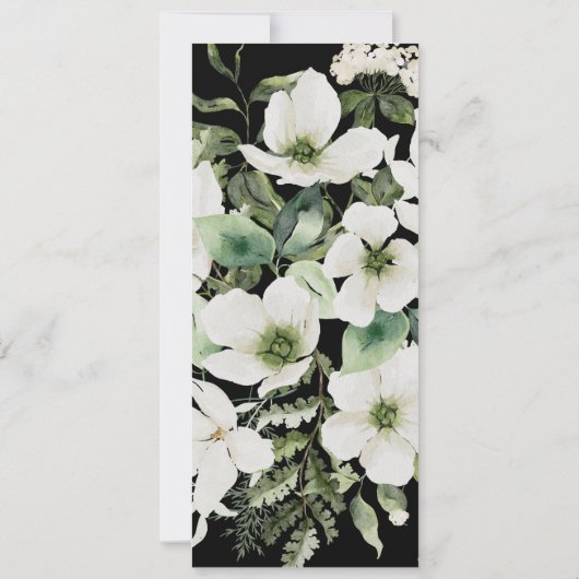 Elegantes Black Floral Greenerity Lily Menü Hochze Einladung (Rückseite)