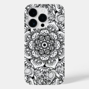 Elegantes Black Floral Mandala White Design Case-Mate iPhone 14 Pro Hülle