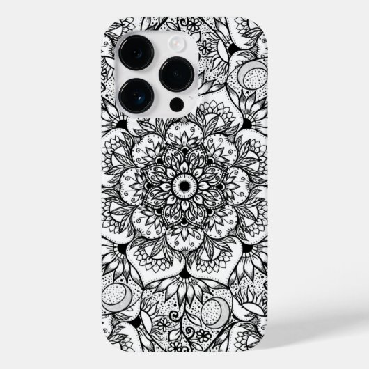 Elegantes Black Floral Mandala White Design Case-Mate iPhone Hülle (Rückseite)