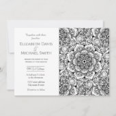 Elegantes Black Floral Mandala White Design Einladung (Vorderseite)