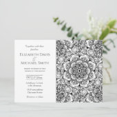 Elegantes Black Floral Mandala White Design Einladung (Stehend Vorderseite)