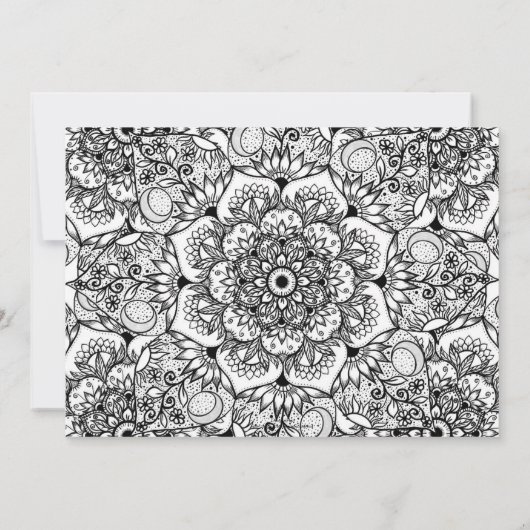 Elegantes Black Floral Mandala White Design Einladung (Rückseite)