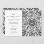 Elegantes Black Floral Mandala White Design Einladung (Vorne/Hinten)