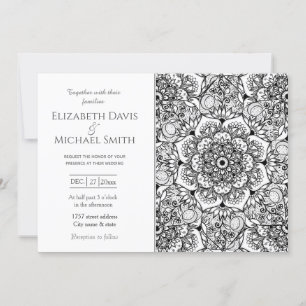 Elegantes Black Floral Mandala White Design Einladung