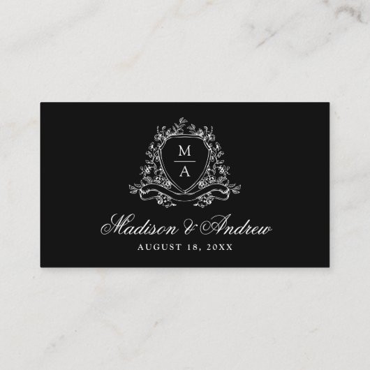 Elegantes Black Floral Wappen Wedding Website QR C Begleitkarte (Rückseite)