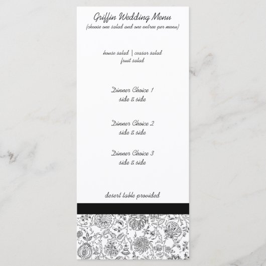 Elegantes Black Floral Wedding Menus Menükarte (Vorderseite)