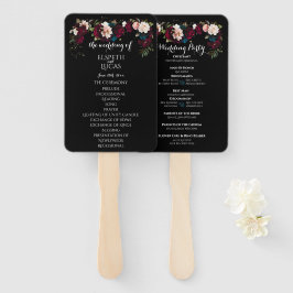 Elegantes Black Floral Wedding Program Set of Fans Fächer