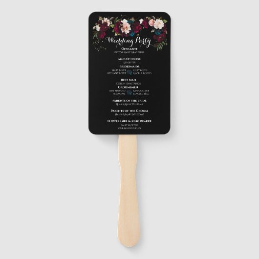 Elegantes Black Floral Wedding Program Set of Fans Fächer (Rückseite)