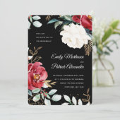 Elegantes Black Floral Weihnachts-Foto Hochzeit Einladung (Stehend Vorderseite)