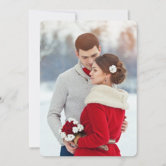 Elegantes Black Floral Weihnachts-Foto Hochzeit Einladung (Rückseite)