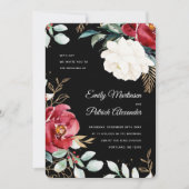 Elegantes Black Floral Weihnachts-Foto Hochzeit Einladung (Vorderseite)