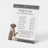 Elegantes Black Glitzer Dog Grooming Menu Sockelschild (Vorderseite)
