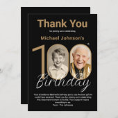 Elegantes Black Gold 100. Geburtstag Dankeskarte (Vorne/Hinten)