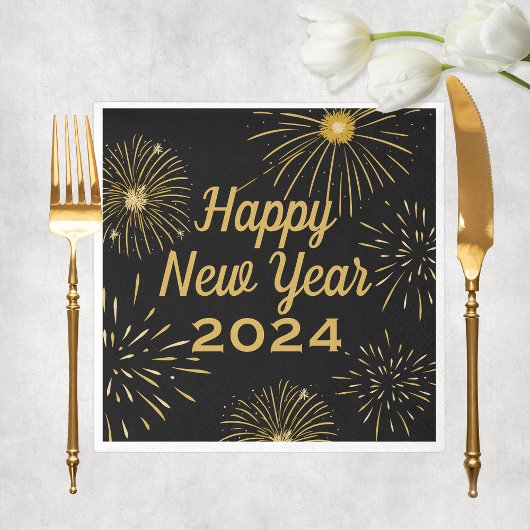 Elegantes Black Gold 2025 Frohes New Year Party Serviette