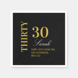 Elegantes Black Gold 30 Geburtstag Cocktail Party Serviette