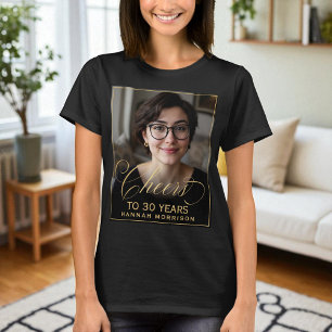 Elegantes Black & Gold 30. Geburtstag Party Foto T-Shirt
