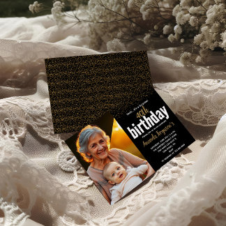 Elegantes Black & Gold 40. Geburtstag Party Foto Einladung