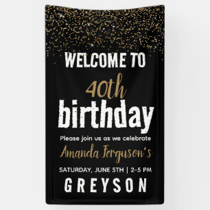 Elegantes Black & Gold 40. Geburtstags-Party Banner