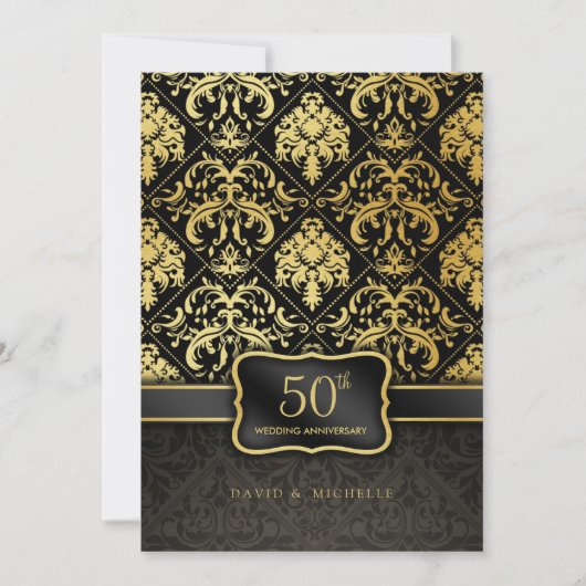 Elegantes Black & Gold 50. Einladung (Vorderseite)