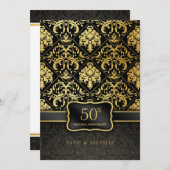 Elegantes Black & Gold 50. Einladung (Vorne/Hinten)
