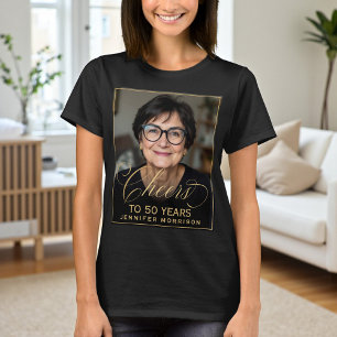 Elegantes Black & Gold 50. Geburtstagsparty Foto T-Shirt