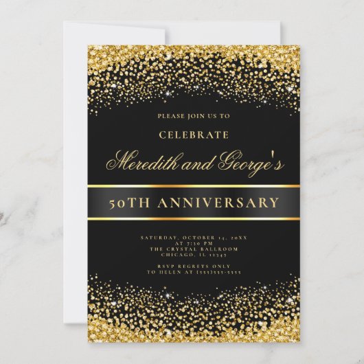 Elegantes Black Gold 50. Goldenes Jubiläum Party Einladung (Vorderseite)