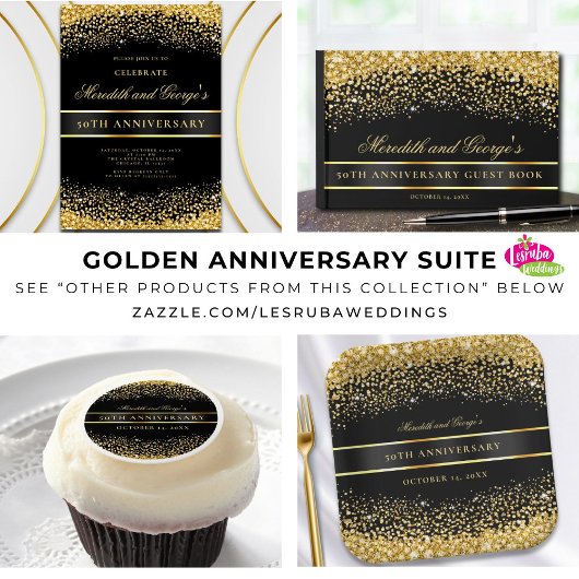 Elegantes Black Gold 50. Goldenes Jubiläum Party Einladung