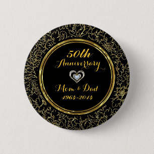 Elegantes Black & Gold 50. Hochzeitstag Button