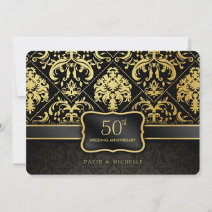 Elegantes Black & Gold 50. Hochzeitstag Einladung