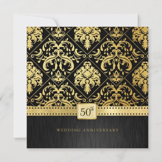 Elegantes Black & Gold 50. Hochzeitstag Einladung (Vorderseite)