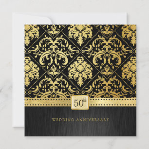 Elegantes Black & Gold 50. Hochzeitstag Einladung