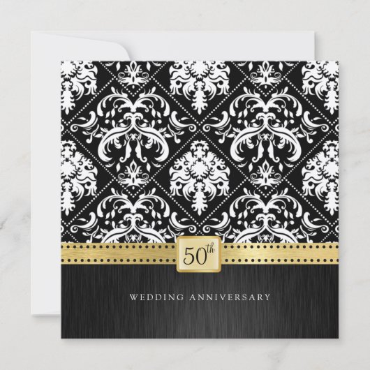 Elegantes Black & Gold 50. Hochzeitstag Einladung (Vorderseite)