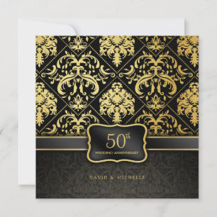 Elegantes Black & Gold 50. Hochzeitstag Einladung