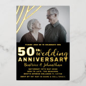 Elegantes Black & Gold 50. Hochzeitstag Folieneinladung (Vorderseite)