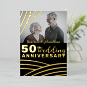 Elegantes Black & Gold 50. Hochzeitstag Folieneinladung (Stehend vorne)