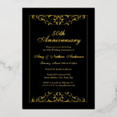 Elegantes Black Gold 50. Hochzeitstag Folieneinladung (Vorderseite)