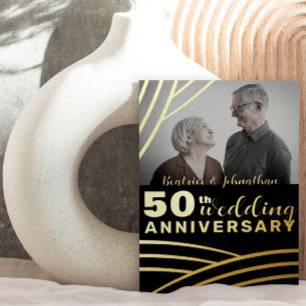 Elegantes Black & Gold 50. Hochzeitstag Folieneinladung