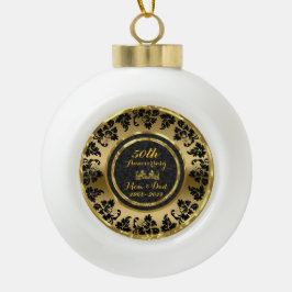 Elegantes Black & Gold 50. Hochzeitstag Keramik Kugel-Ornament