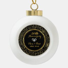 Elegantes Black & Gold 50. Hochzeitstag Keramik Kugel-Ornament