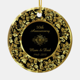 Elegantes Black & Gold 50. Hochzeitstag Keramik Ornament