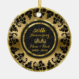 Elegantes Black & Gold 50. Hochzeitstag Keramik Ornament