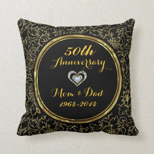 Elegantes Black & Gold 50. Hochzeitstag Kissen