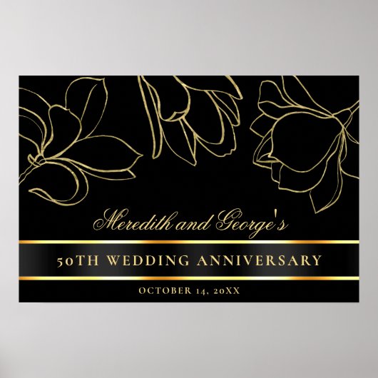 Elegantes Black Gold 50. Hochzeitstag Poster (Vorne)