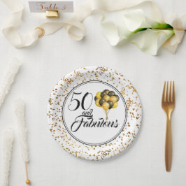 Elegantes Black Gold 50 und fabelhafter Geburtstag Pappteller